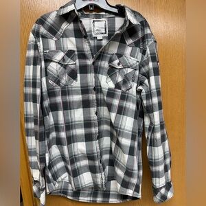 BKE Black, White & Burgundy Plaid Button-Up Shirt